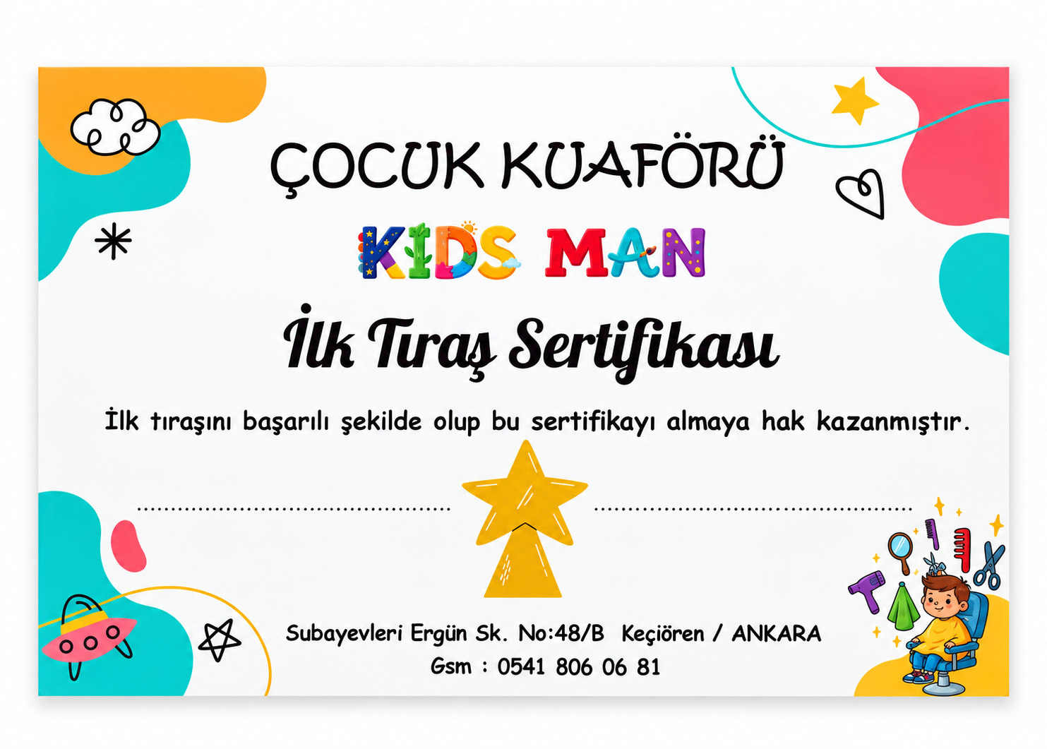 Kidsman İlk Tıraş Sertifikası — çocuğun ilk saç kesiminden hatıra